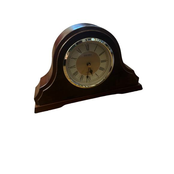 Vintage Seiko Wooden Mantel Mantle Clock Wood Japanese Gold Face Roman Numerals - Picture 1 of 6